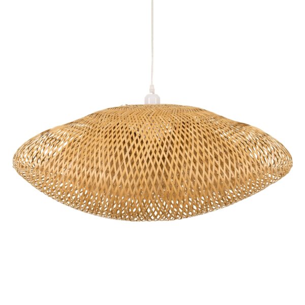 GloboStar® MEXICO 00719 Vintage Κρεμαστό Φωτιστικό Οροφής Μονόφωτο 1 x E27 Μπεζ Ξύλινο Μπαμπού Μ65 x Π46 x Y30cm