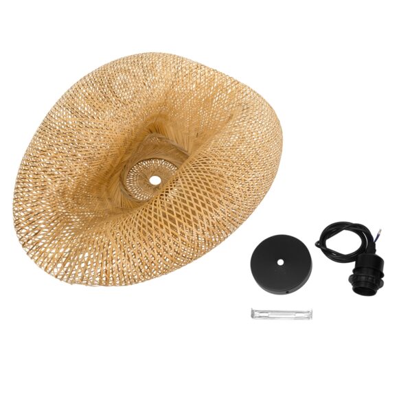 GloboStar® MEXICO 00721 Vintage Κρεμαστό Φωτιστικό Οροφής Μονόφωτο 1 x E27 Μπεζ Ξύλινο Μπαμπού Μ100 x Π80 x Y35cm