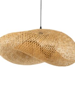 GloboStar® MEXICO 00721 Vintage Κρεμαστό Φωτιστικό Οροφής Μονόφωτο 1 x E27 Μπεζ Ξύλινο Μπαμπού Μ100 x Π80 x Y35cm