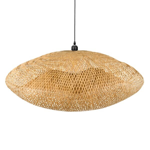 GloboStar® MEXICO 00721 Vintage Κρεμαστό Φωτιστικό Οροφής Μονόφωτο 1 x E27 Μπεζ Ξύλινο Μπαμπού Μ100 x Π80 x Y35cm