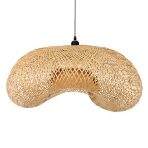 GloboStar® MEXICO 00721 Vintage Κρεμαστό Φωτιστικό Οροφής Μονόφωτο 1 x E27 Μπεζ Ξύλινο Μπαμπού Μ100 x Π80 x Y35cm