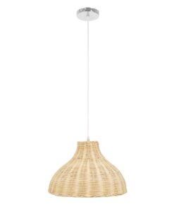 GloboStar® MAYOTTE 00724 Vintage Κρεμαστό Φωτιστικό Οροφής Μονόφωτο 1 x E27 Μπεζ Ξύλινο Bamboo Φ40 x Y28cm