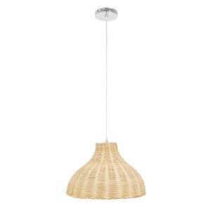 GloboStar® MAYOTTE 00724 Vintage Κρεμαστό Φωτιστικό Οροφής Μονόφωτο 1 x E27 Μπεζ Ξύλινο Bamboo Φ40 x Y28cm