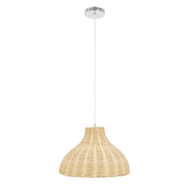 GloboStar® MAYOTTE 00724 Vintage Κρεμαστό Φωτιστικό Οροφής Μονόφωτο 1 x E27 Μπεζ Ξύλινο Bamboo Φ40 x Y28cm