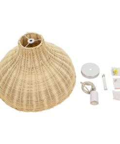 GloboStar® MAYOTTE 00724 Vintage Κρεμαστό Φωτιστικό Οροφής Μονόφωτο 1 x E27 Μπεζ Ξύλινο Bamboo Φ40 x Y28cm