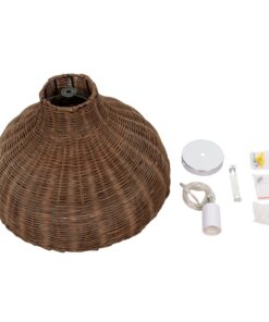 GloboStar® MAYOTTE 00725 Vintage Κρεμαστό Φωτιστικό Οροφής Μονόφωτο 1 x E27 Καφέ Ξύλινο Bamboo Φ40 x Y28cm