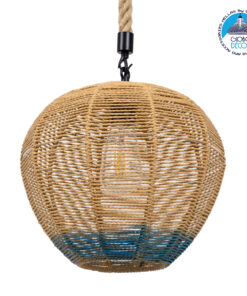 GloboStar® SIMON 00726 Vintage Κρεμαστό Φωτιστικό Οροφής Μονόφωτο 1 x E27 Μπεζ – Μπλε Καμπάνα με Σχοινί Φ30 x Υ30cm
