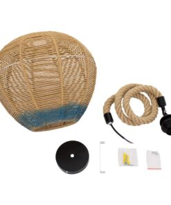 GloboStar® SIMON 00726 Vintage Κρεμαστό Φωτιστικό Οροφής Μονόφωτο 1 x E27 Μπεζ – Μπλε Καμπάνα με Σχοινί Φ30 x Υ30cm