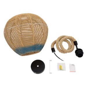GloboStar® SIMON 00726 Vintage Κρεμαστό Φωτιστικό Οροφής Μονόφωτο 1 x E27 Μπεζ – Μπλε Καμπάνα με Σχοινί Φ30 x Υ30cm
