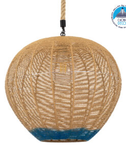 GloboStar® SIMON 00727 Vintage Κρεμαστό Φωτιστικό Οροφής Μονόφωτο 1 x E27 Μπεζ – Μπλε Καμπάνα με Σχοινί Φ50 x Υ47cm