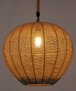 GloboStar® SIMON 00727 Vintage Κρεμαστό Φωτιστικό Οροφής Μονόφωτο 1 x E27 Μπεζ – Μπλε Καμπάνα με Σχοινί Φ50 x Υ47cm