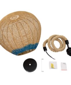 GloboStar® SIMON 00727 Vintage Κρεμαστό Φωτιστικό Οροφής Μονόφωτο 1 x E27 Μπεζ – Μπλε Καμπάνα με Σχοινί Φ50 x Υ47cm