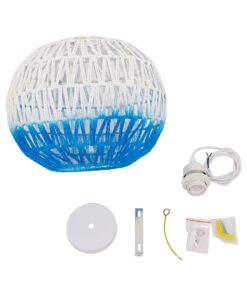 GloboStar® SANTOR 00728 Vintage Κρεμαστό Φωτιστικό Οροφής Μονόφωτο 1 x E27 Λευκό – Μπλε Καμπάνα με Σχοινί Φ30 x Υ30cm