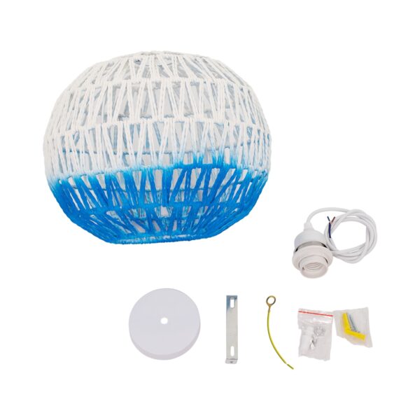 GloboStar® SANTOR 00728 Vintage Κρεμαστό Φωτιστικό Οροφής Μονόφωτο 1 x E27 Λευκό – Μπλε Καμπάνα με Σχοινί Φ30 x Υ30cm