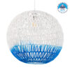 GloboStar® SANTOR 00729 Vintage Κρεμαστό Φωτιστικό Οροφής Μονόφωτο 1 x E27 Λευκό – Μπλε Καμπάνα με Σχοινί Φ50 x Υ50cm
