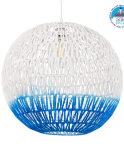 GloboStar® SANTOR 00729 Vintage Κρεμαστό Φωτιστικό Οροφής Μονόφωτο 1 x E27 Λευκό – Μπλε Καμπάνα με Σχοινί Φ50 x Υ50cm
