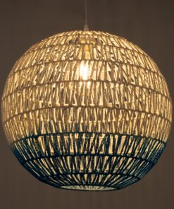 GloboStar® SANTOR 00729 Vintage Κρεμαστό Φωτιστικό Οροφής Μονόφωτο 1 x E27 Λευκό – Μπλε Καμπάνα με Σχοινί Φ50 x Υ50cm