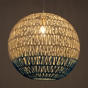 GloboStar® SANTOR 00729 Vintage Κρεμαστό Φωτιστικό Οροφής Μονόφωτο 1 x E27 Λευκό – Μπλε Καμπάνα με Σχοινί Φ50 x Υ50cm