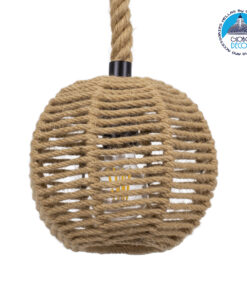 GloboStar® MANDALA 00730 Vintage Κρεμαστό Φωτιστικό Οροφής Μονόφωτο 1 x E27 Πλέγμα με Μπεζ Σχοινί Φ20 x Υ20cm