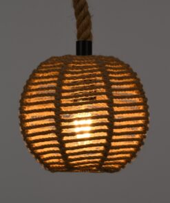 GloboStar® MANDALA 00730 Vintage Κρεμαστό Φωτιστικό Οροφής Μονόφωτο 1 x E27 Πλέγμα με Μπεζ Σχοινί Φ20 x Υ20cm