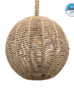 GloboStar® MANDALA 00731 Vintage Κρεμαστό Φωτιστικό Οροφής Μονόφωτο 1 x E27 Πλέγμα με Μπεζ Σχοινί Φ30 x Υ30cm