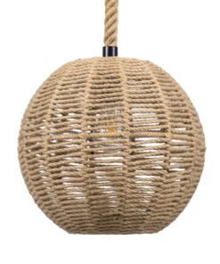 GloboStar® MANDALA 00731 Vintage Κρεμαστό Φωτιστικό Οροφής Μονόφωτο 1 x E27 Πλέγμα με Μπεζ Σχοινί Φ30 x Υ30cm