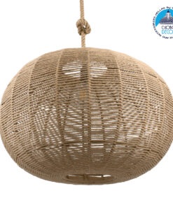 GloboStar® MANDALA 00732 Vintage Κρεμαστό Φωτιστικό Οροφής Μονόφωτο 1 x E27 Πλέγμα με Μπεζ Σχοινί Φ80 x Υ60cm