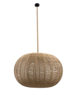 GloboStar® MANDALA 00732 Vintage Κρεμαστό Φωτιστικό Οροφής Μονόφωτο 1 x E27 Πλέγμα με Μπεζ Σχοινί Φ80 x Υ60cm