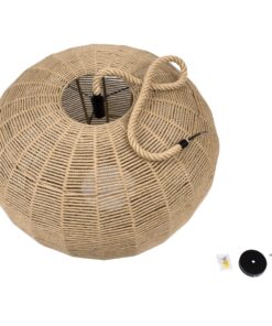 GloboStar® MANDALA 00732 Vintage Κρεμαστό Φωτιστικό Οροφής Μονόφωτο 1 x E27 Πλέγμα με Μπεζ Σχοινί Φ80 x Υ60cm