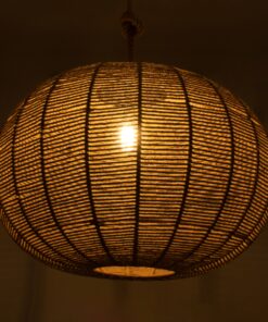 GloboStar® MANDALA 00732 Vintage Κρεμαστό Φωτιστικό Οροφής Μονόφωτο 1 x E27 Πλέγμα με Μπεζ Σχοινί Φ80 x Υ60cm