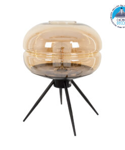 GloboStar® JAVAN 00737 Μοντέρνο Επιτραπέζιο Φωτιστικό Πορτατίφ Λαμπατέρ Μονόφωτο Μελί Γυάλινο Μαύρο Μεταλλικό Φ30 x Υ19cm