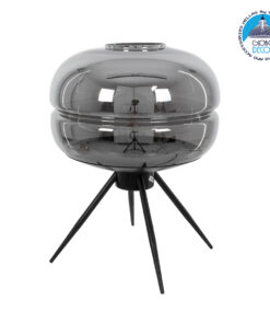 GloboStar® JAVAN 00738 Μοντέρνο Επιτραπέζιο Φωτιστικό Πορτατίφ Λαμπατέρ Μονόφωτο Φιμέ Νίκελ Γυάλινο Μαύρο Μεταλλικό Φ30 x Υ19cm