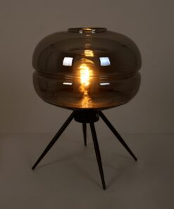 GloboStar® JAVAN 00738 Μοντέρνο Επιτραπέζιο Φωτιστικό Πορτατίφ Λαμπατέρ Μονόφωτο Φιμέ Νίκελ Γυάλινο Μαύρο Μεταλλικό Φ30 x Υ19cm