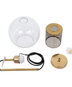 GloboStar® AVERY 00739 Μοντέρνο Κρεμαστό Φωτιστικό Οροφής Μονόφωτο 1 x E27 Διάφανο Γυάλινο με Χρυσό Μεταλλικό Πλέγμα Φ18 x Υ38cm