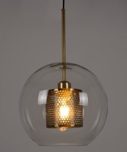 GloboStar® AVERY 00740 Μοντέρνο Κρεμαστό Φωτιστικό Οροφής Μονόφωτο 1 x E27 Διάφανο Γυάλινο με Χρυσό Μεταλλικό Πλέγμα Φ30 x Υ48cm