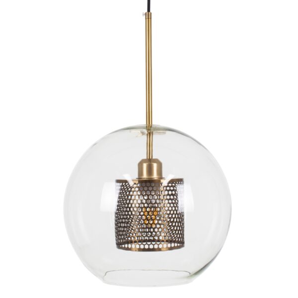GloboStar® AVERY 00740 Μοντέρνο Κρεμαστό Φωτιστικό Οροφής Μονόφωτο 1 x E27 Διάφανο Γυάλινο με Χρυσό Μεταλλικό Πλέγμα Φ30 x Υ48cm