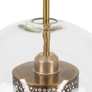 GloboStar® AVERY 00740 Μοντέρνο Κρεμαστό Φωτιστικό Οροφής Μονόφωτο 1 x E27 Διάφανο Γυάλινο με Χρυσό Μεταλλικό Πλέγμα Φ30 x Υ48cm