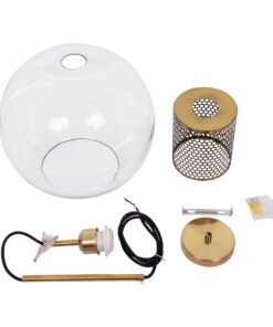 GloboStar® AVERY 00740 Μοντέρνο Κρεμαστό Φωτιστικό Οροφής Μονόφωτο 1 x E27 Διάφανο Γυάλινο με Χρυσό Μεταλλικό Πλέγμα Φ30 x Υ48cm