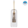 GloboStar® AVERY 00741 Μοντέρνο Κρεμαστό Φωτιστικό Οροφής Μονόφωτο 1 x E27 Διάφανο Γυάλινο με Χρυσό Μεταλλικό Πλέγμα Φ15 x Υ60cm