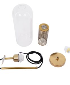 GloboStar® AVERY 00741 Μοντέρνο Κρεμαστό Φωτιστικό Οροφής Μονόφωτο 1 x E27 Διάφανο Γυάλινο με Χρυσό Μεταλλικό Πλέγμα Φ15 x Υ60cm