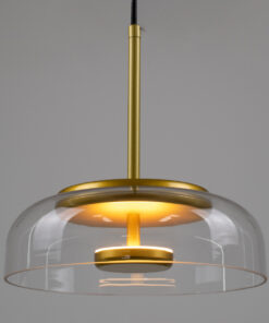 GloboStar® CHARLOTTE 00742 Μοντέρνο Κρεμαστό Φωτιστικό Οροφής Μονόφωτο Διάφανο Γυάλινο Χρυσό Μεταλλικό CREE LED 5W 500lm 180° AC 85-265V Θερμό Λευκό 2700K Φ23 x Υ23cm