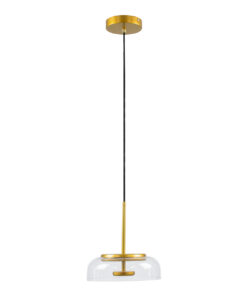 GloboStar® CHARLOTTE 00742 Μοντέρνο Κρεμαστό Φωτιστικό Οροφής Μονόφωτο Διάφανο Γυάλινο Χρυσό Μεταλλικό CREE LED 5W 500lm 180° AC 85-265V Θερμό Λευκό 2700K Φ23 x Υ23cm