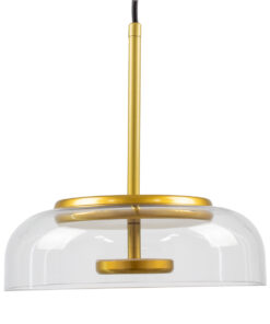 GloboStar® CHARLOTTE 00742 Μοντέρνο Κρεμαστό Φωτιστικό Οροφής Μονόφωτο Διάφανο Γυάλινο Χρυσό Μεταλλικό CREE LED 5W 500lm 180° AC 85-265V Θερμό Λευκό 2700K Φ23 x Υ23cm