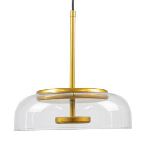 GloboStar® CHARLOTTE 00742 Μοντέρνο Κρεμαστό Φωτιστικό Οροφής Μονόφωτο Διάφανο Γυάλινο Χρυσό Μεταλλικό CREE LED 5W 500lm 180° AC 85-265V Θερμό Λευκό 2700K Φ23 x Υ23cm