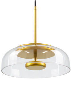 GloboStar® CHARLOTTE 00742 Μοντέρνο Κρεμαστό Φωτιστικό Οροφής Μονόφωτο Διάφανο Γυάλινο Χρυσό Μεταλλικό CREE LED 5W 500lm 180° AC 85-265V Θερμό Λευκό 2700K Φ23 x Υ23cm