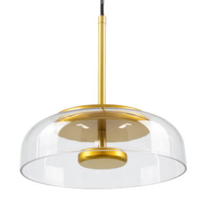 GloboStar® CHARLOTTE 00742 Μοντέρνο Κρεμαστό Φωτιστικό Οροφής Μονόφωτο Διάφανο Γυάλινο Χρυσό Μεταλλικό CREE LED 5W 500lm 180° AC 85-265V Θερμό Λευκό 2700K Φ23 x Υ23cm