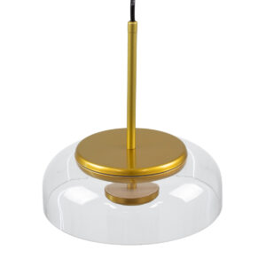 GloboStar® CHARLOTTE 00742 Μοντέρνο Κρεμαστό Φωτιστικό Οροφής Μονόφωτο Διάφανο Γυάλινο Χρυσό Μεταλλικό CREE LED 5W 500lm 180° AC 85-265V Θερμό Λευκό 2700K Φ23 x Υ23cm