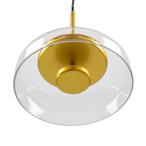 GloboStar® CHARLOTTE 00742 Μοντέρνο Κρεμαστό Φωτιστικό Οροφής Μονόφωτο Διάφανο Γυάλινο Χρυσό Μεταλλικό CREE LED 5W 500lm 180° AC 85-265V Θερμό Λευκό 2700K Φ23 x Υ23cm