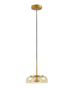 GloboStar® CHARLOTTE 00744 Μοντέρνο Κρεμαστό Φωτιστικό Οροφής Μονόφωτο Μελί Γυάλινο Χρυσό Μεταλλικό CREE LED 5W 500lm 180° AC 85-265V Θερμό Λευκό 2700K Φ23 x Υ23cm