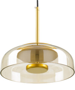 GloboStar® CHARLOTTE 00744 Μοντέρνο Κρεμαστό Φωτιστικό Οροφής Μονόφωτο Μελί Γυάλινο Χρυσό Μεταλλικό CREE LED 5W 500lm 180° AC 85-265V Θερμό Λευκό 2700K Φ23 x Υ23cm